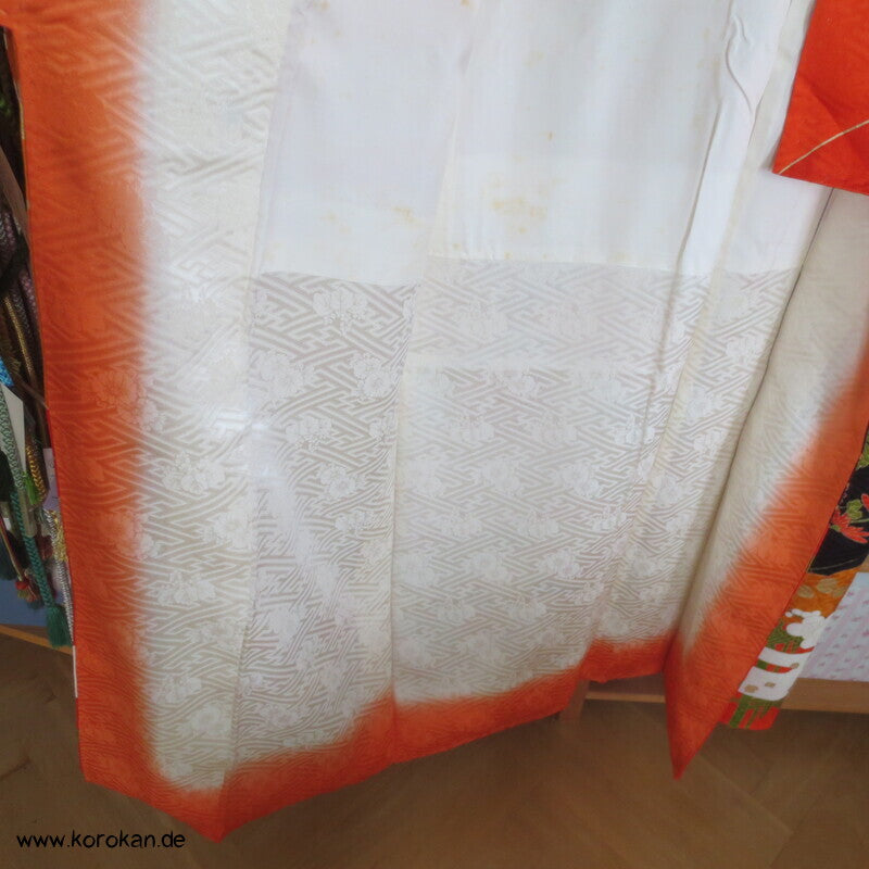 Furisode Kimono japanischer Golddruck - und stickerei Seidendamast Himmelsbrücken