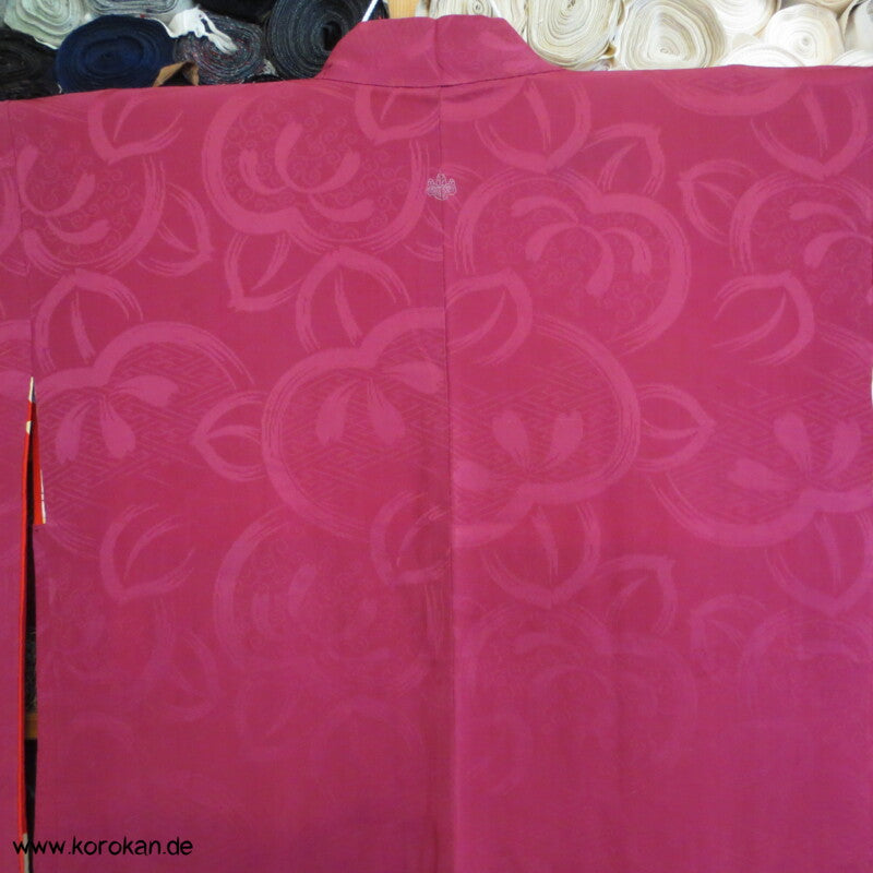 fuchsia pink Iro Seidendamast antiker Haori mit lustigem Gosho Dolls Futter