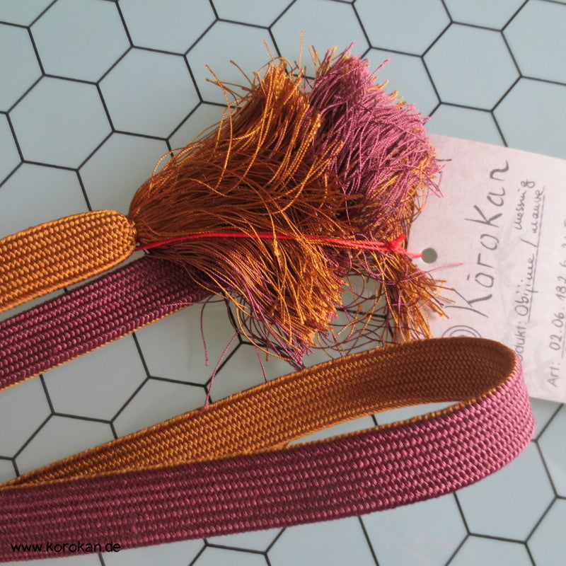 Obijime messing mauve braunrot geflochten mit Muster