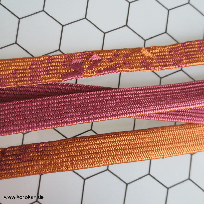 Obijime messing mauve braunrot geflochten mit Muster