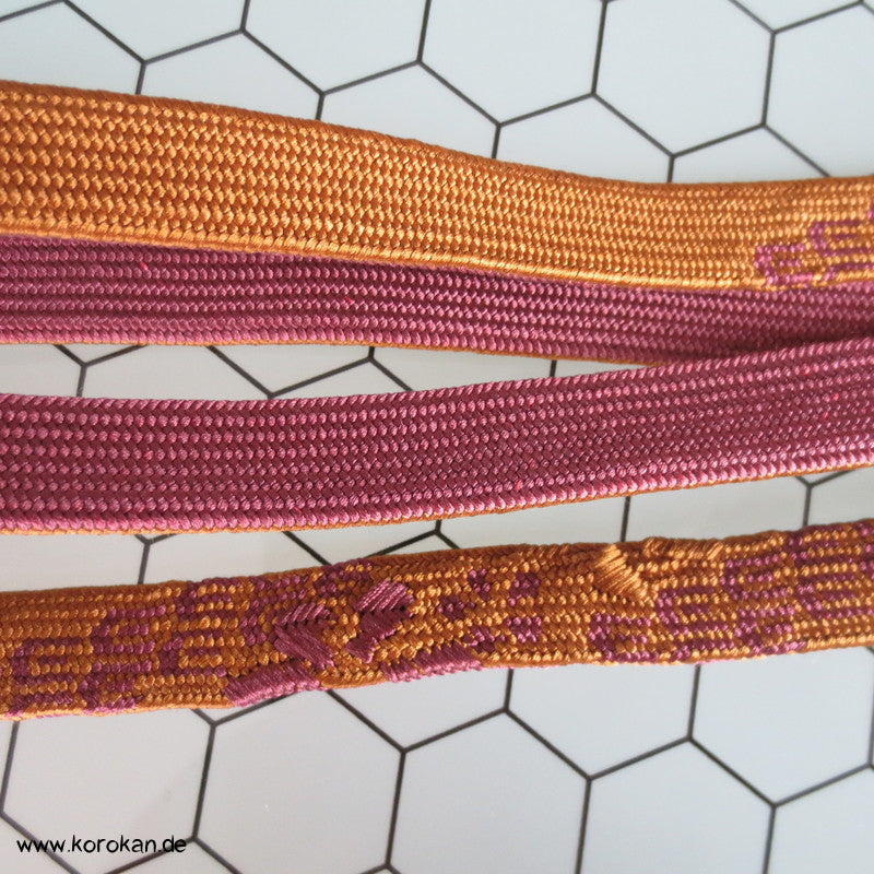 Obijime messing mauve braunrot geflochten mit Muster