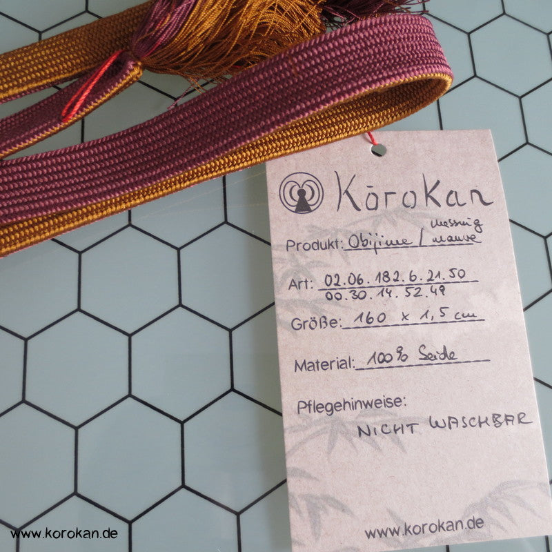 Obijime messing mauve braunrot geflochten mit Muster
