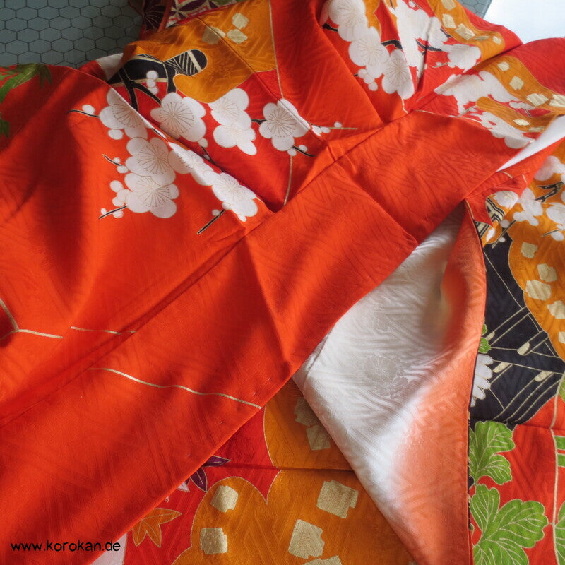 Furisode Kimono japanischer Golddruck - und stickerei Seidendamast Himmelsbrücken