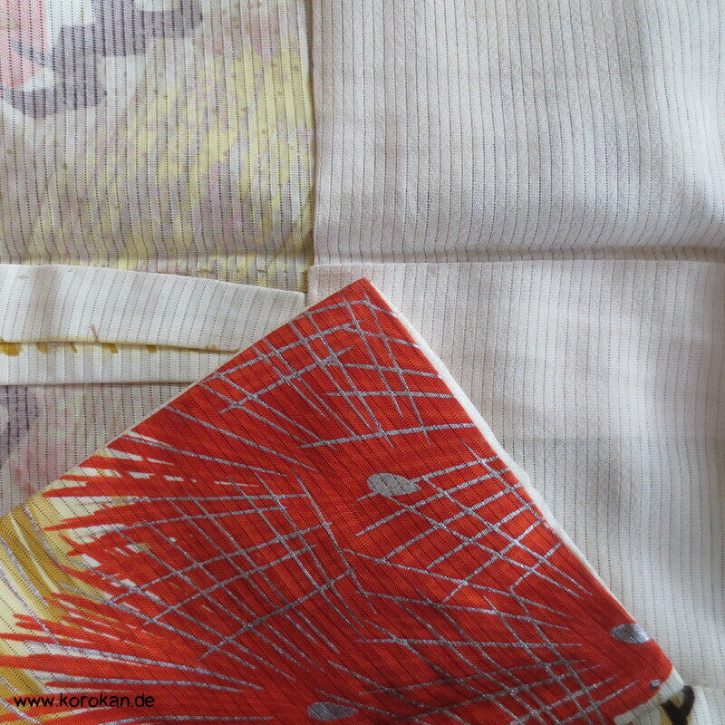 Furisode Kimono Sommer Rho Seide, riesige Kraniche vor Wellen und Kiefern