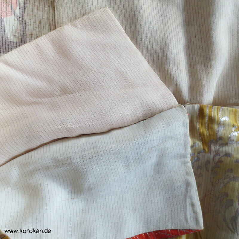 Furisode Kimono Sommer Rho Seide, riesige Kraniche vor Wellen und Kiefern