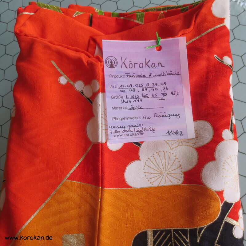 Furisode Kimono japanischer Golddruck - und stickerei Seidendamast Himmelsbrücken