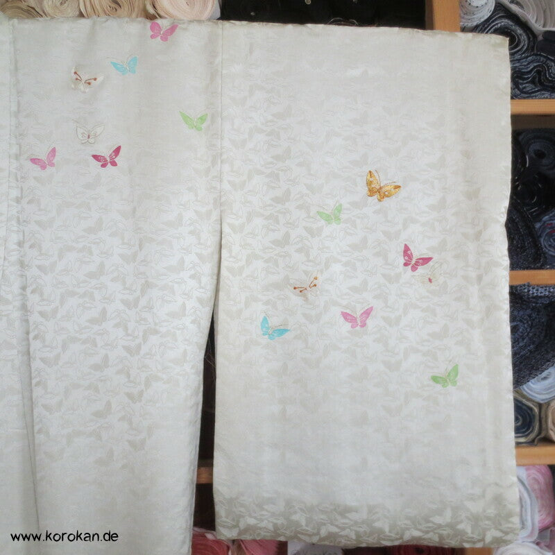 Schmetterlinge, gewebt, gemalt, gestickt Homongi Kimono Seidendamast
