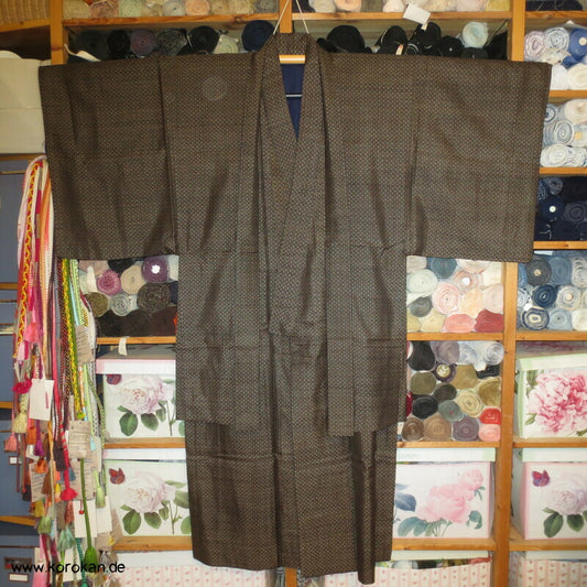 braunes Oshima Tsumugi Seide Kimono + Haori Ensemble