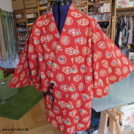 Mon auf persimmon, Schmetterlinge Wolle / Seide Dochugi Kimono Jacke