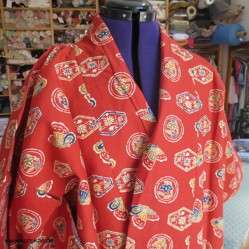 Mon auf persimmon, Schmetterlinge Wolle / Seide Dochugi Kimono Jacke