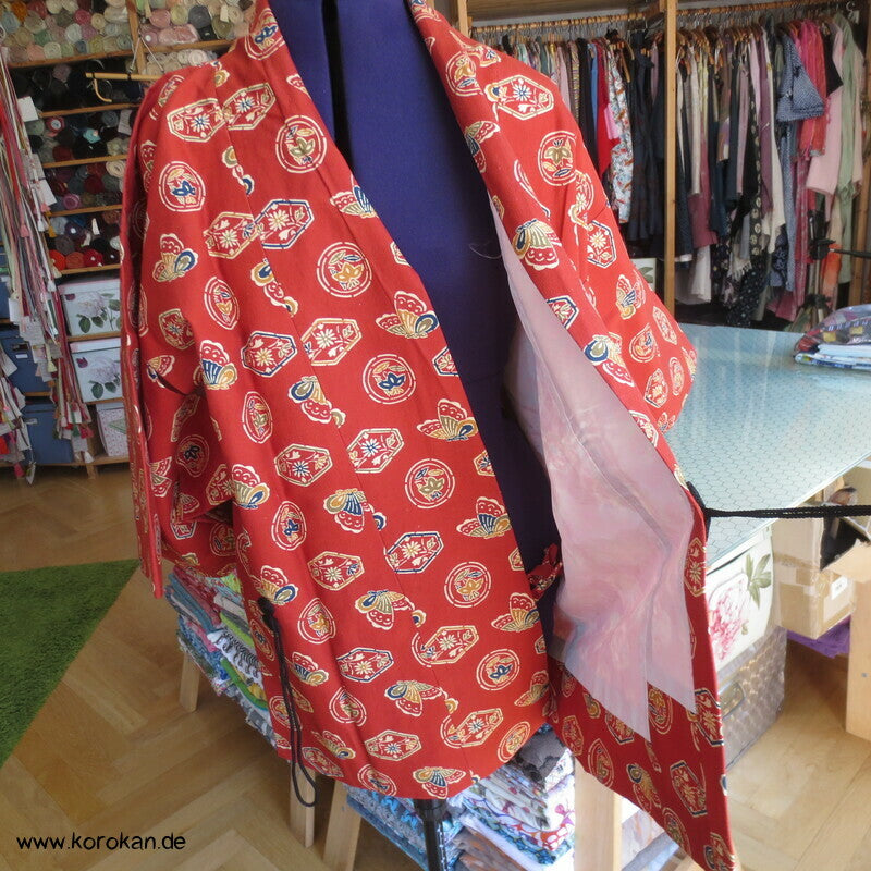 Mon auf persimmon, Schmetterlinge Wolle / Seide Dochugi Kimono Jacke