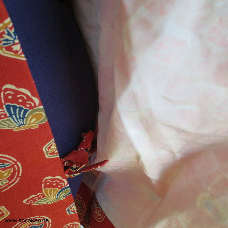 Mon auf persimmon, Schmetterlinge Wolle / Seide Dochugi Kimono Jacke