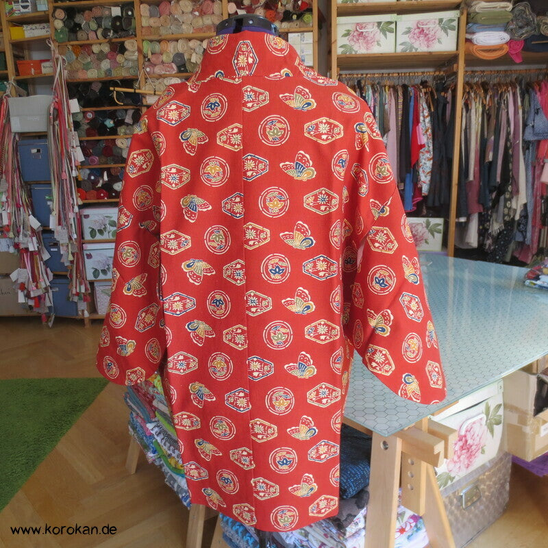 Mon auf persimmon, Schmetterlinge Wolle / Seide Dochugi Kimono Jacke