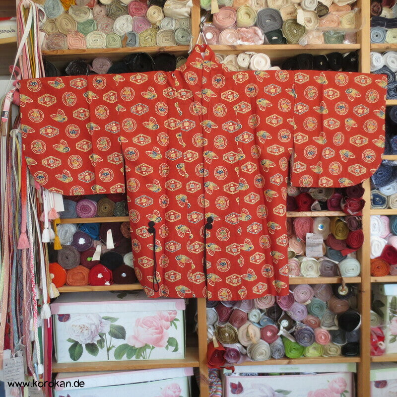 Mon auf persimmon, Schmetterlinge Wolle / Seide Dochugi Kimono Jacke