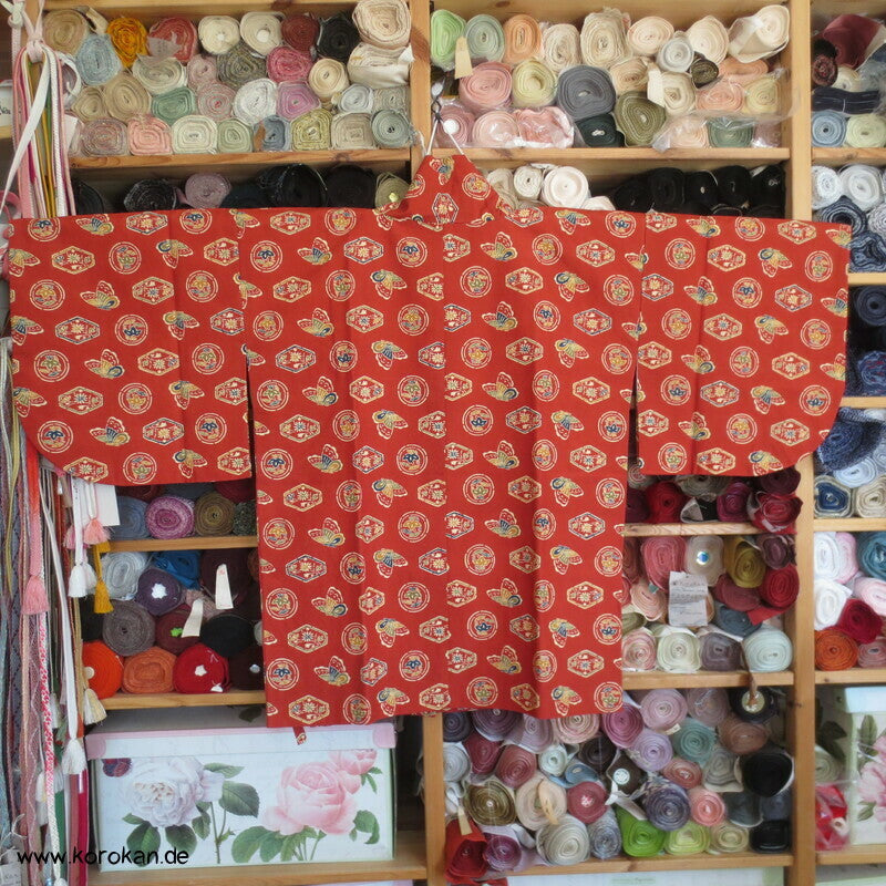 Mon auf persimmon, Schmetterlinge Wolle / Seide Dochugi Kimono Jacke