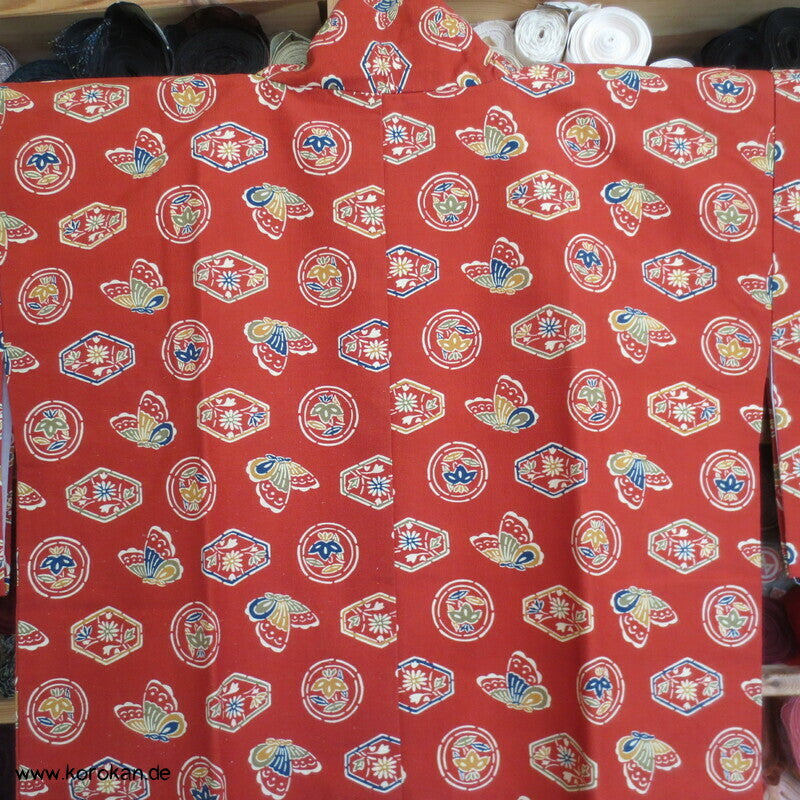 Mon auf persimmon, Schmetterlinge Wolle / Seide Dochugi Kimono Jacke
