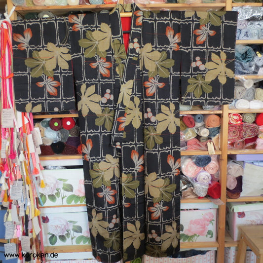 Feigenblätter Meisen Seiden Kimono, Baumwollfutter
