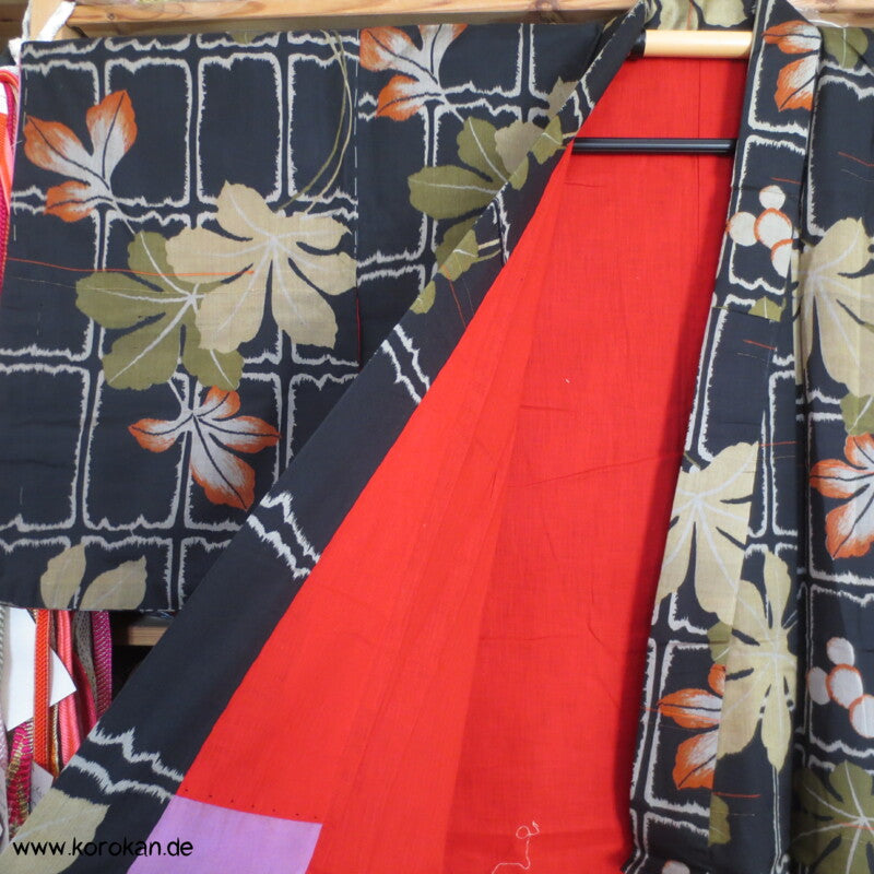 Feigenblätter Meisen Seiden Kimono, Baumwollfutter