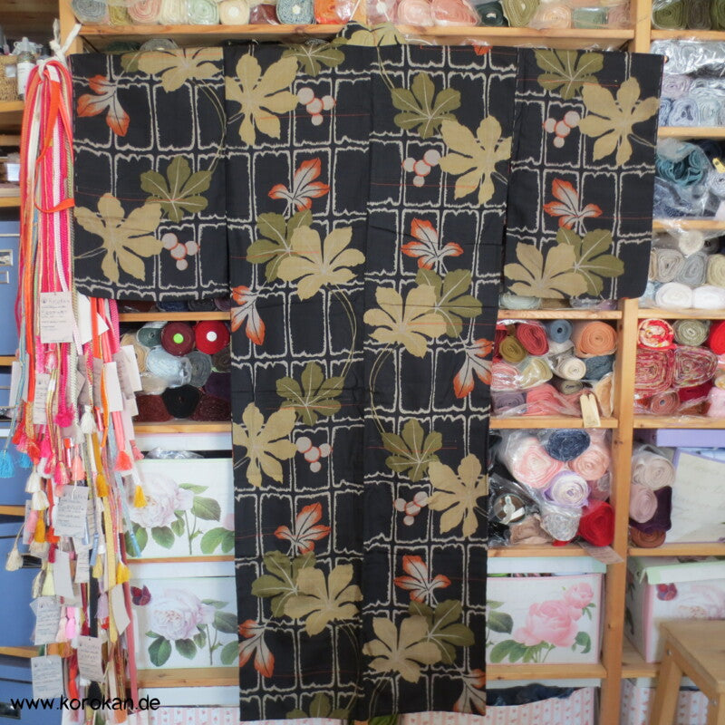 Feigenblätter Meisen Seiden Kimono, Baumwollfutter