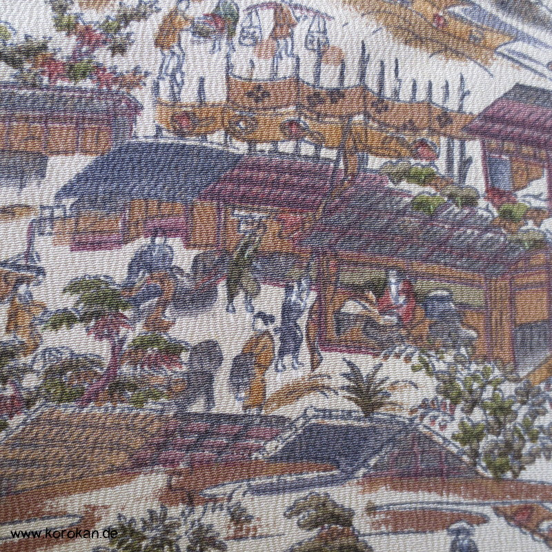Dorf / Stadtszenen Kimono Seiden Chirimen Crepe