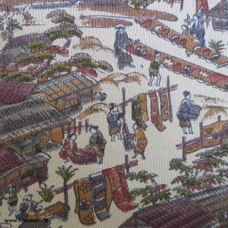 Dorf / Stadtszenen Kimono Seiden Chirimen Crepe