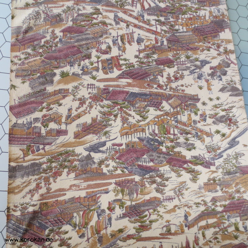 Dorf / Stadtszenen Kimono Seiden Chirimen Crepe