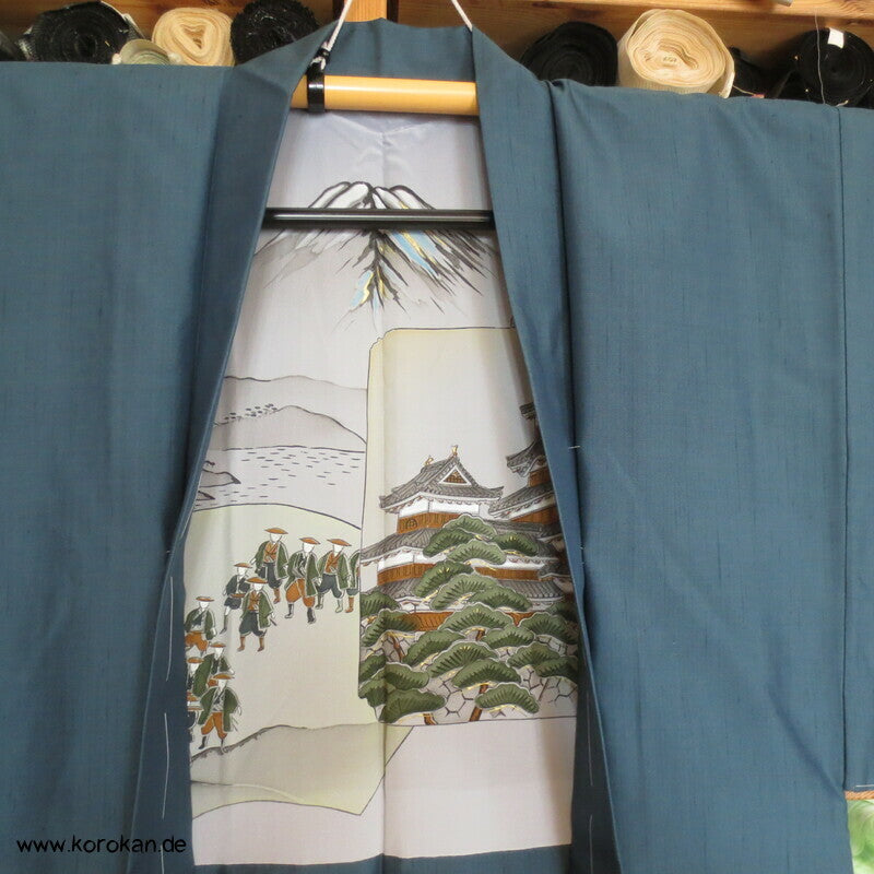 petrol Seiden Tsumugi Haori Jacke, Bildfutter