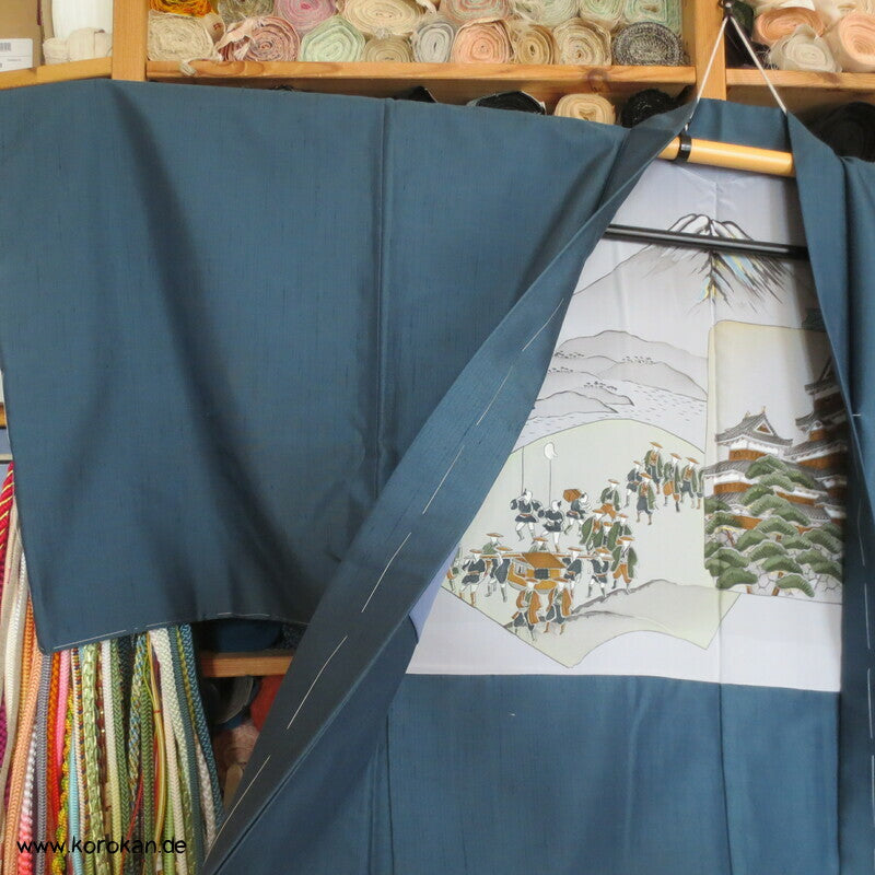 petrol Seiden Tsumugi Haori Jacke, Bildfutter