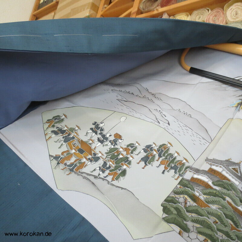 petrol Seiden Tsumugi Haori Jacke, Bildfutter