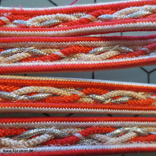 orange silber weiß Zopf Obijime, Seide / Lurex