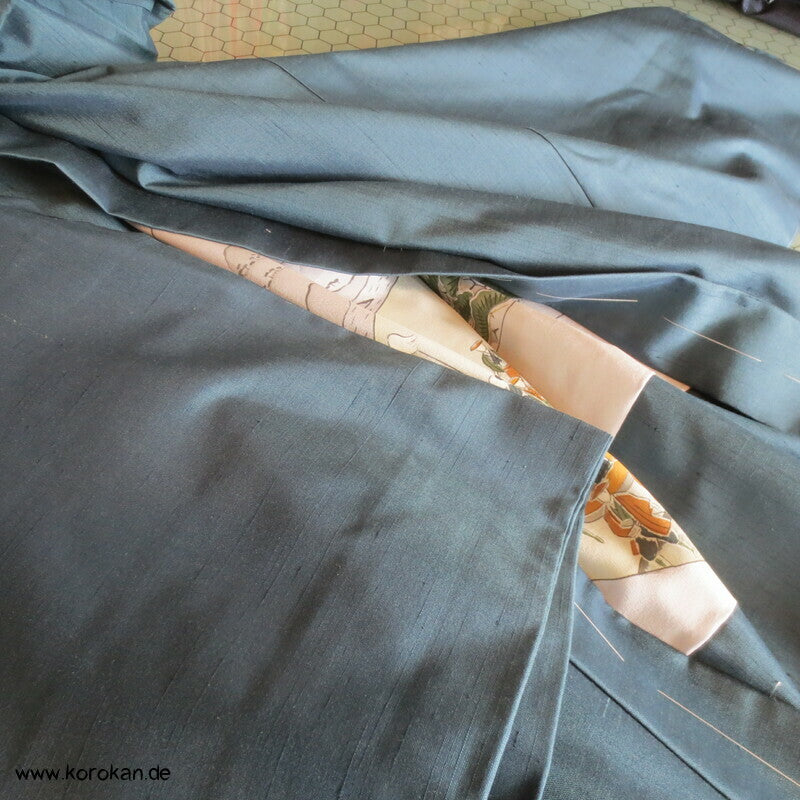 petrol Seiden Tsumugi Haori Jacke, Bildfutter