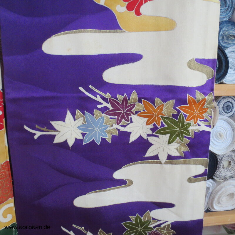 Seidendamast Furisode Kimono lila bunt