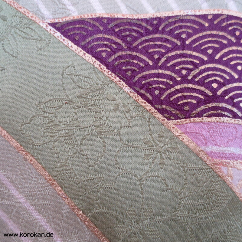 bunte bestickte Wellen Seidendamast Furisode Kimono