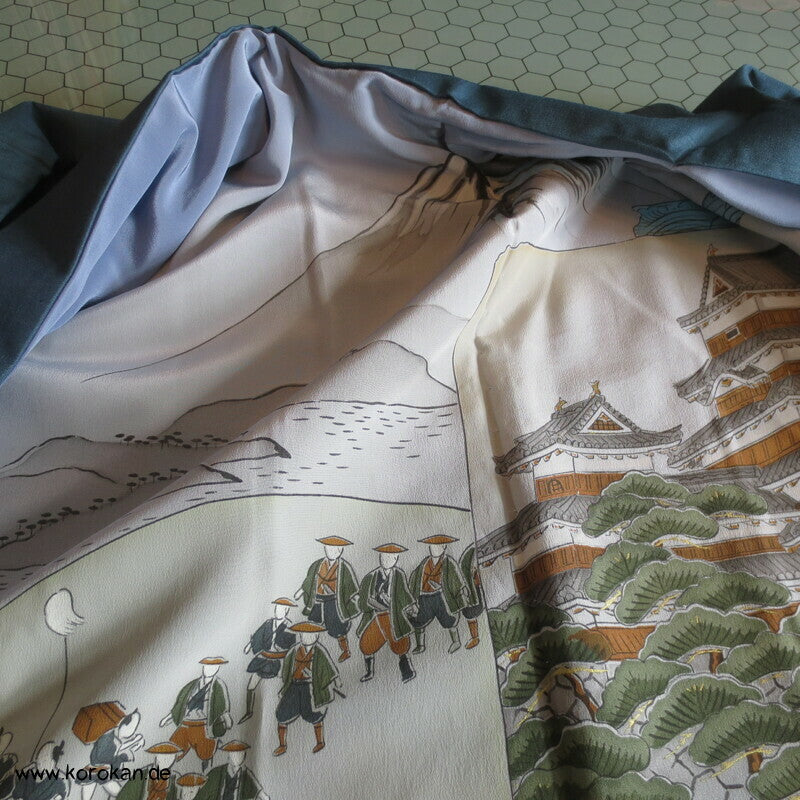 petrol Seiden Tsumugi Haori Jacke, Bildfutter