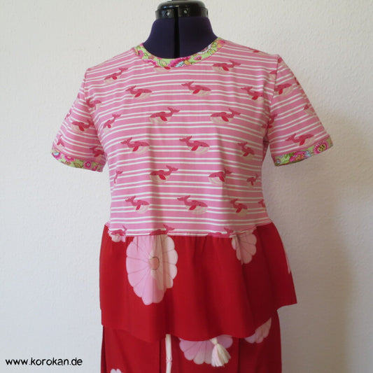 Wal und Blumen T - Shirt mit Kimono Stoff Schößchen