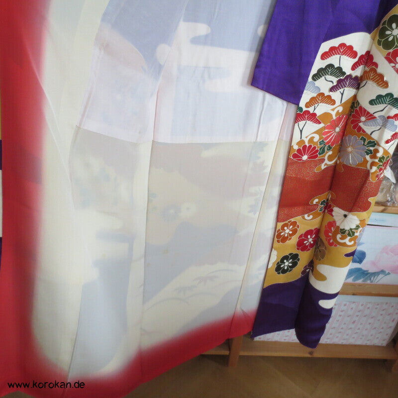 Seidendamast Furisode Kimono lila bunt