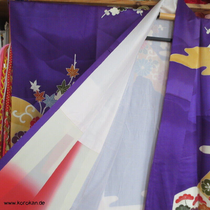 Seidendamast Furisode Kimono lila bunt