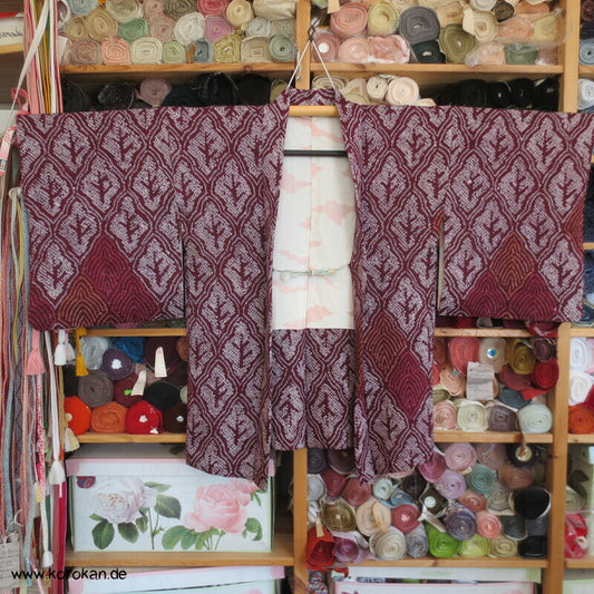 Full Shibori Netzmuster Seidendamast Haori Kimono Jacke, mit Himo