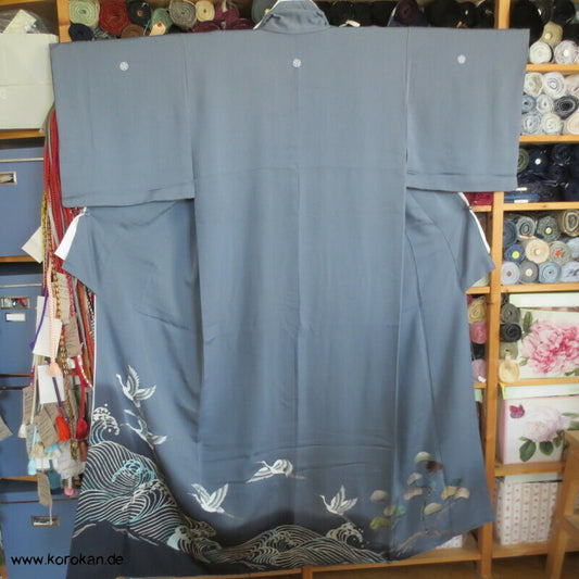 Kraniche über Wellen japanischer Iro Tomesode Seidencrepe Kimono
