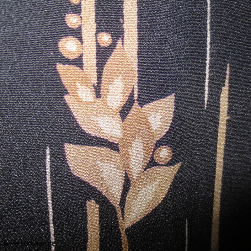 Bambus auf schwarz, antiker Seidencrepe Komon Kimono, rotes Futter