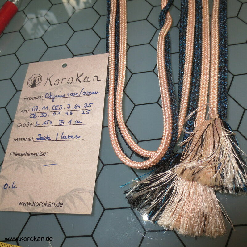 zartrosa / ozeanblauer Obijime, Seide / Lurex