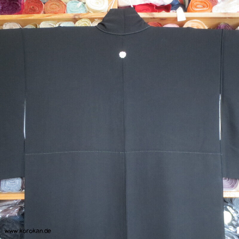 großer 5 Mon Mofuku, formeller schwarzer Seidencrepe Kimono