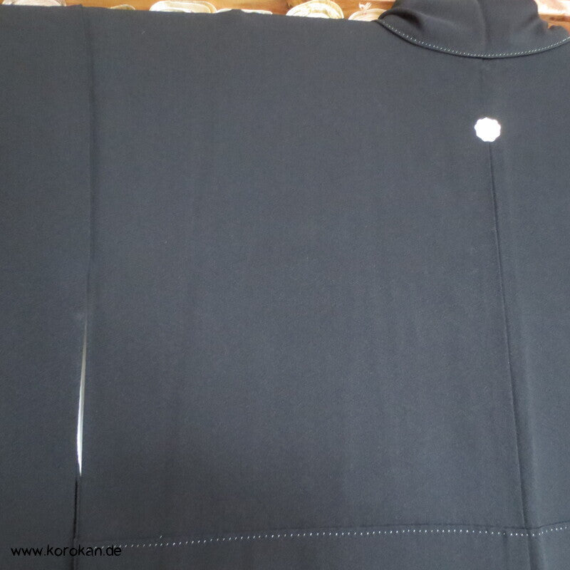 großer 5 Mon Mofuku, formeller schwarzer Seidencrepe Kimono