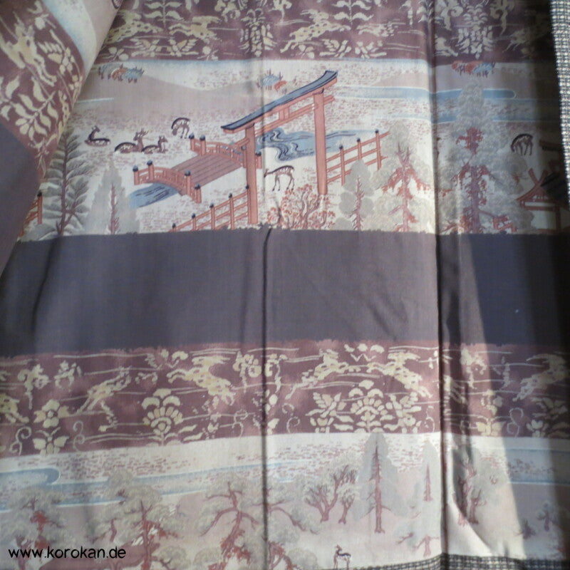 hellbraune Kasuri Tsumugi Seide Haori Kimono-Jacke