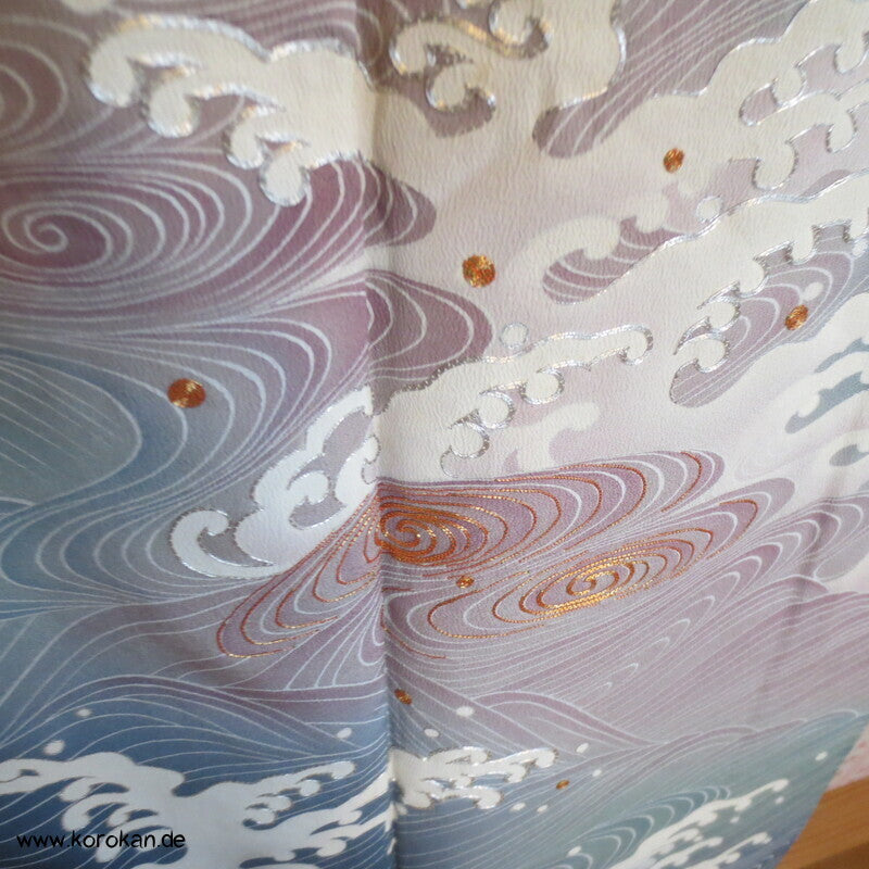 japanische Tomesode Seidencrepe Kimono Tsunami