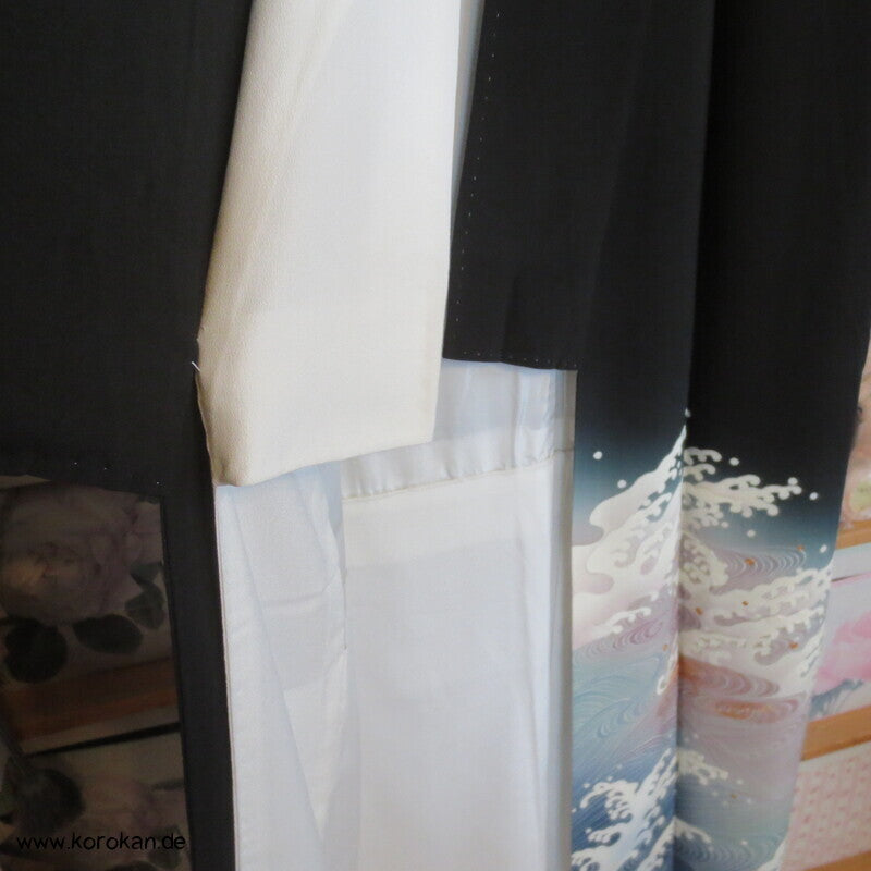 japanische Tomesode Seidencrepe Kimono Tsunami