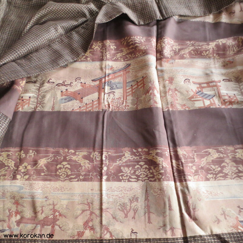 hellbraune Kasuri Tsumugi Seide Haori Kimono-Jacke