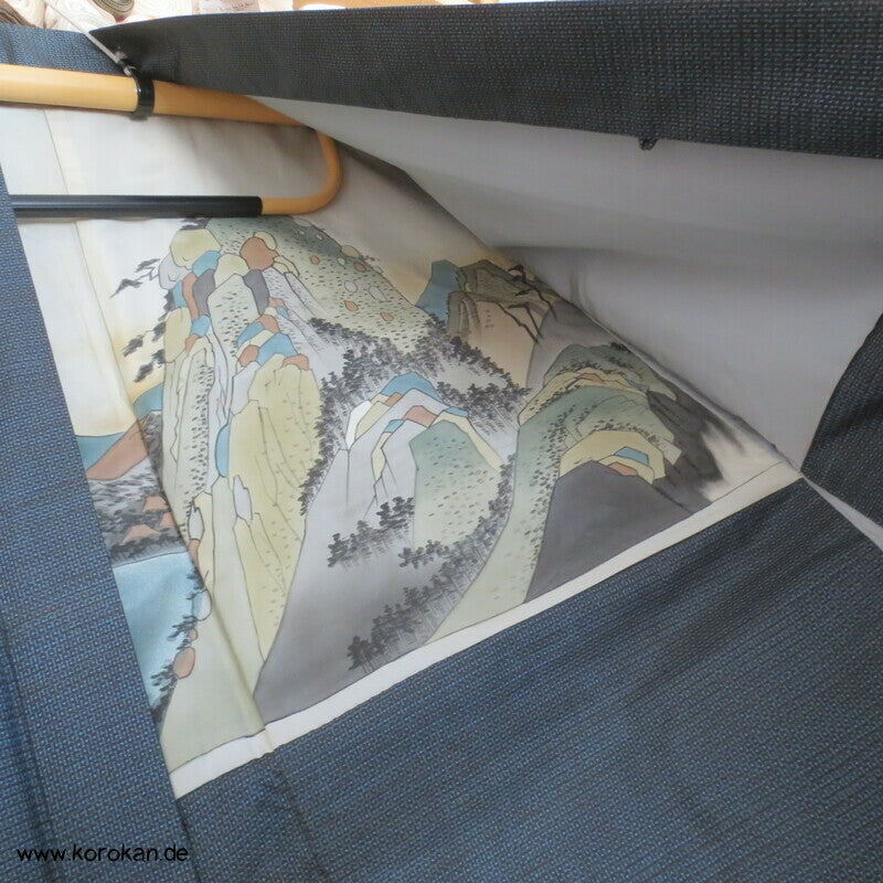 Männer Haori Kimono Jacke Tsumugi Seide, Seidenfutter mit Landschaft