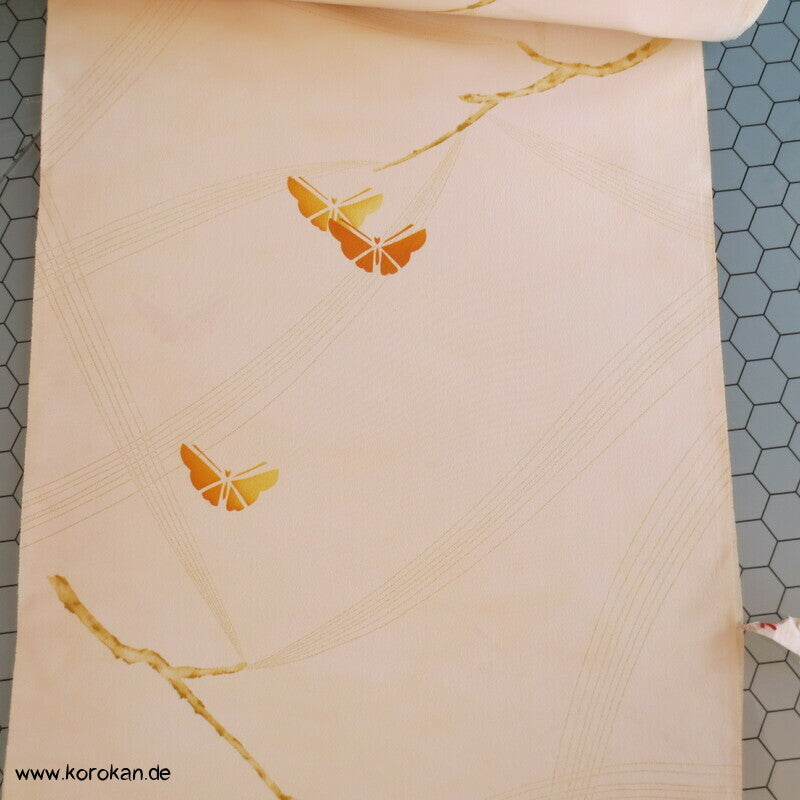 Schmetterlinge, Zweige Kimono Chirimen Crepe Seide, abstrakt