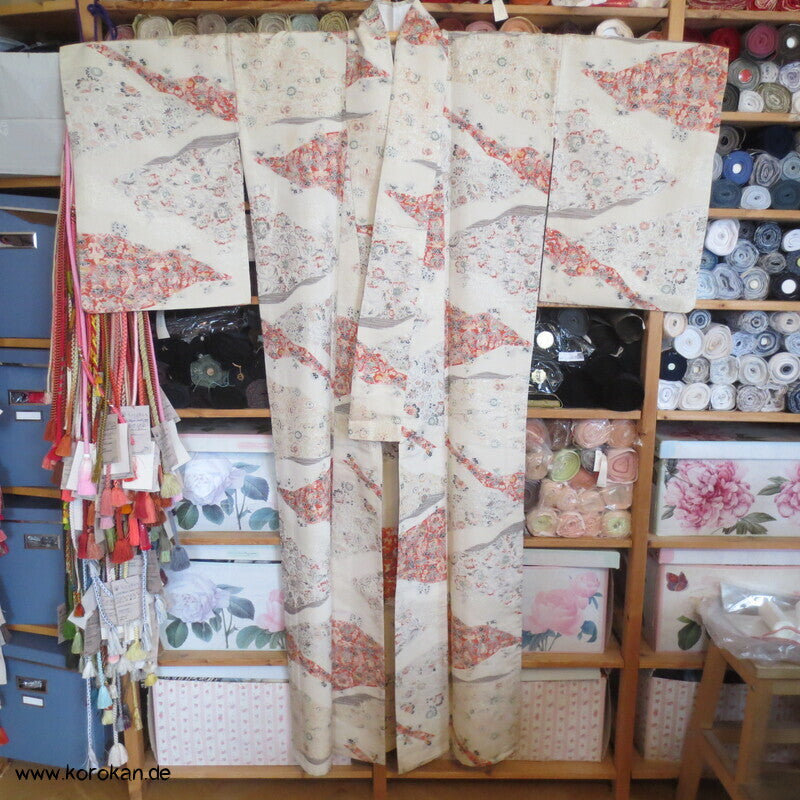 feine Blütenmuster Hitoe Fein Seiden Lurex Jacquard Kimono